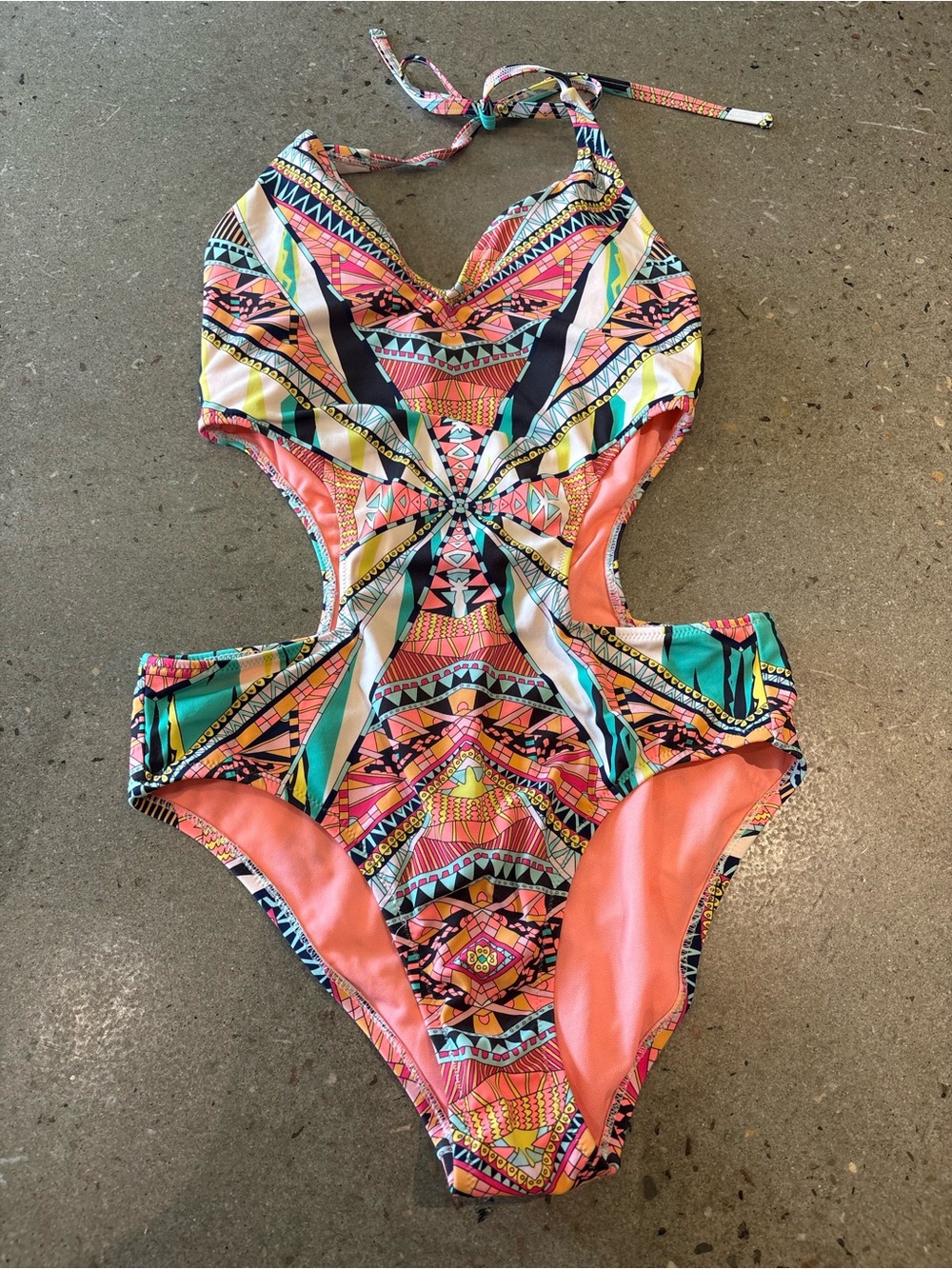 Jessica Simpson One Piece Swimsuit | Colorful Geometric Cutout / Size S